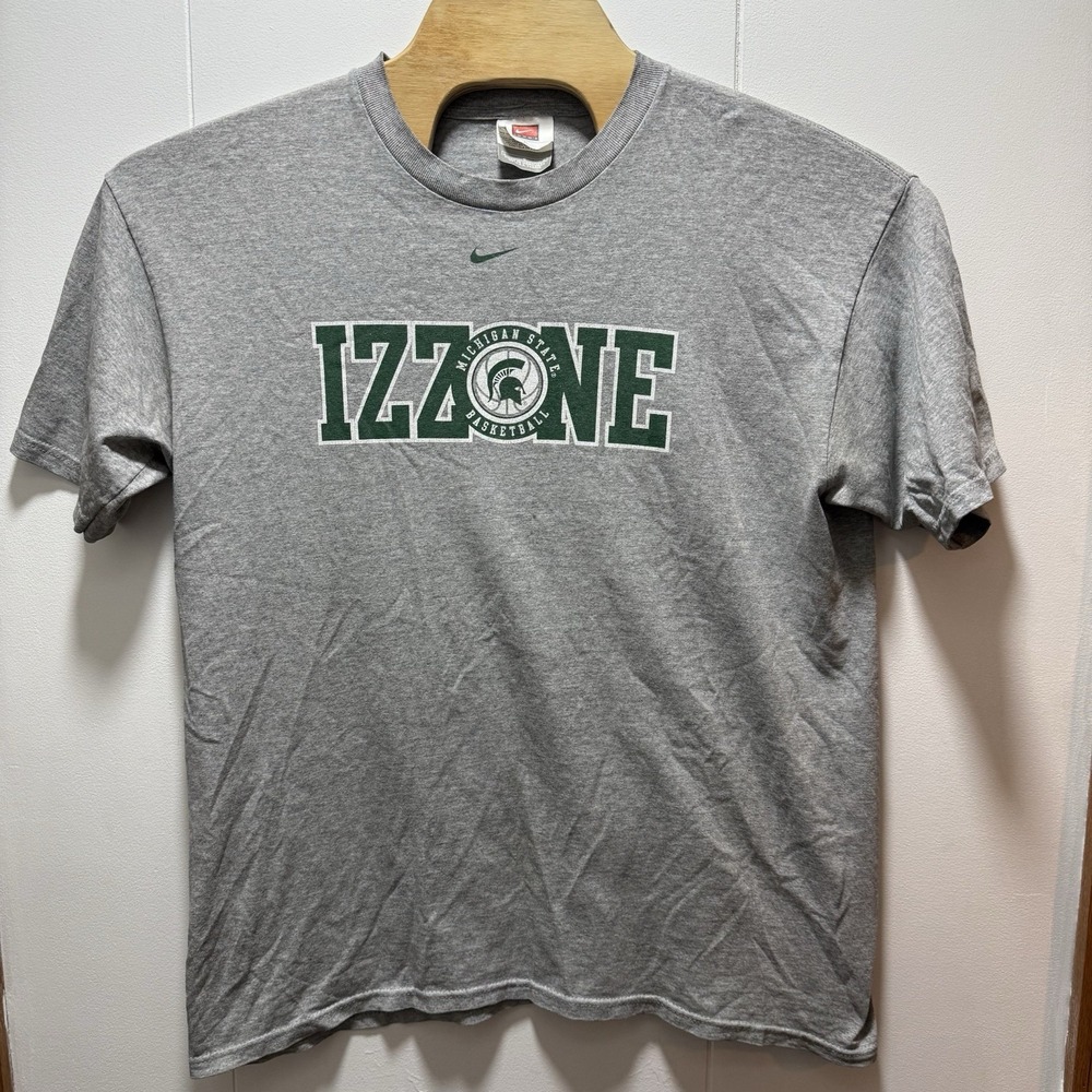 Vintage Nike Michigan State Shirt Size Large Gray Izzone Spartans Center Swoosh